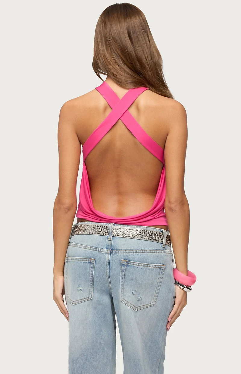 Edikted Maise Backless Cowl Neck Crisscross Top