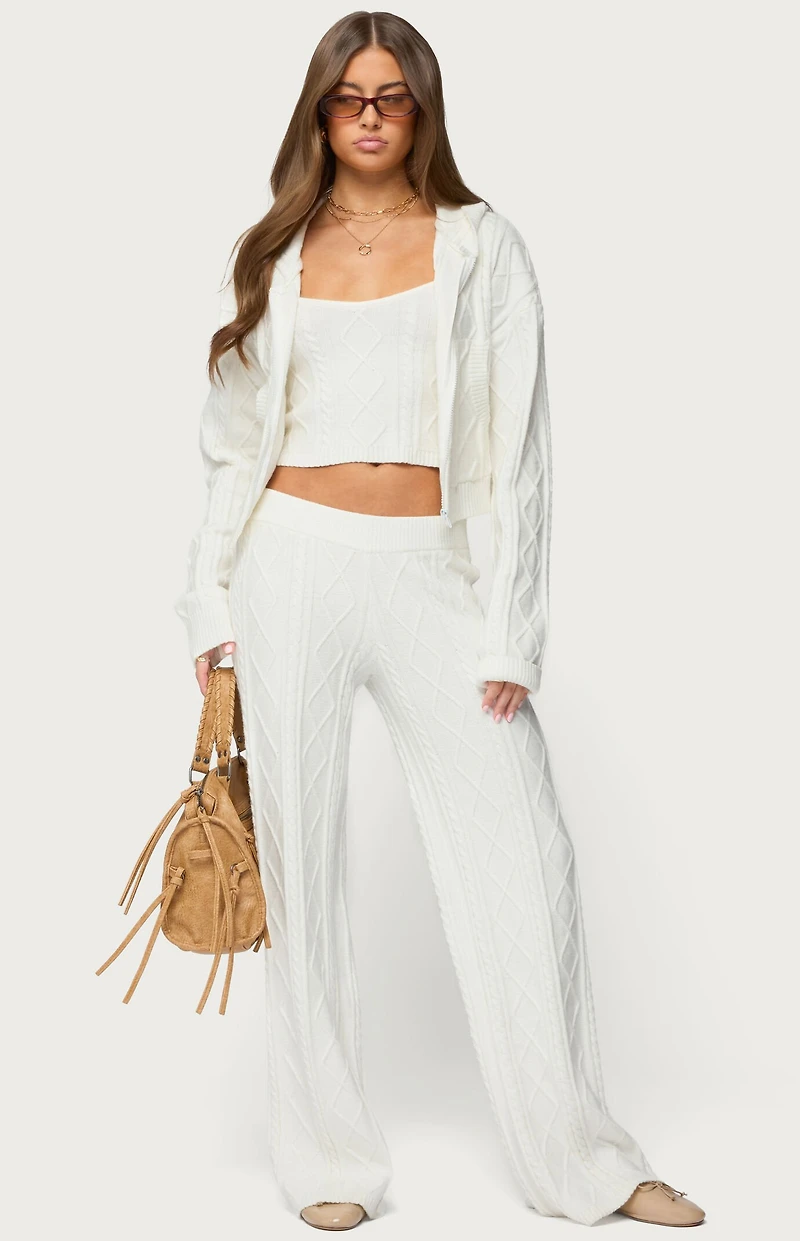 Edikted Louise Straight Leg Cable Knit Pants