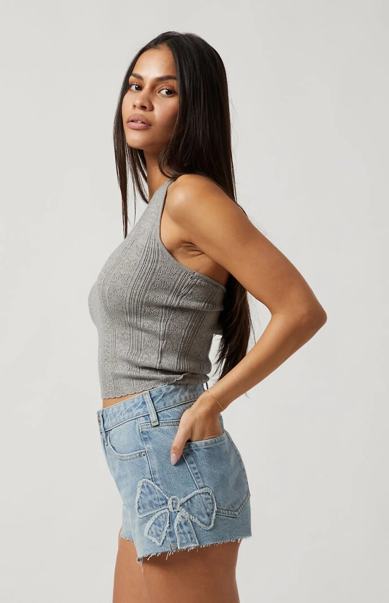 Pacsun Light Indigo Bow High Waisted Denim Festival Shorts