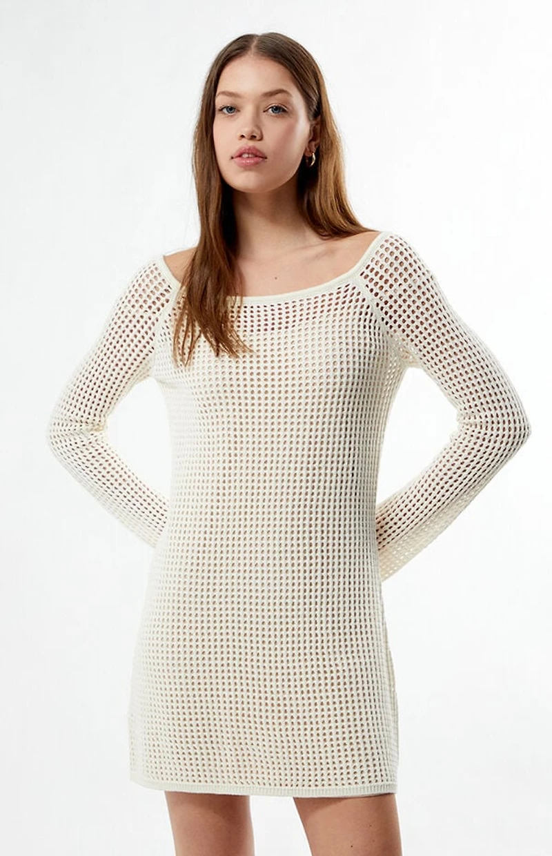 Your Favorite Elena Crochet Boat Neck Mini Dress