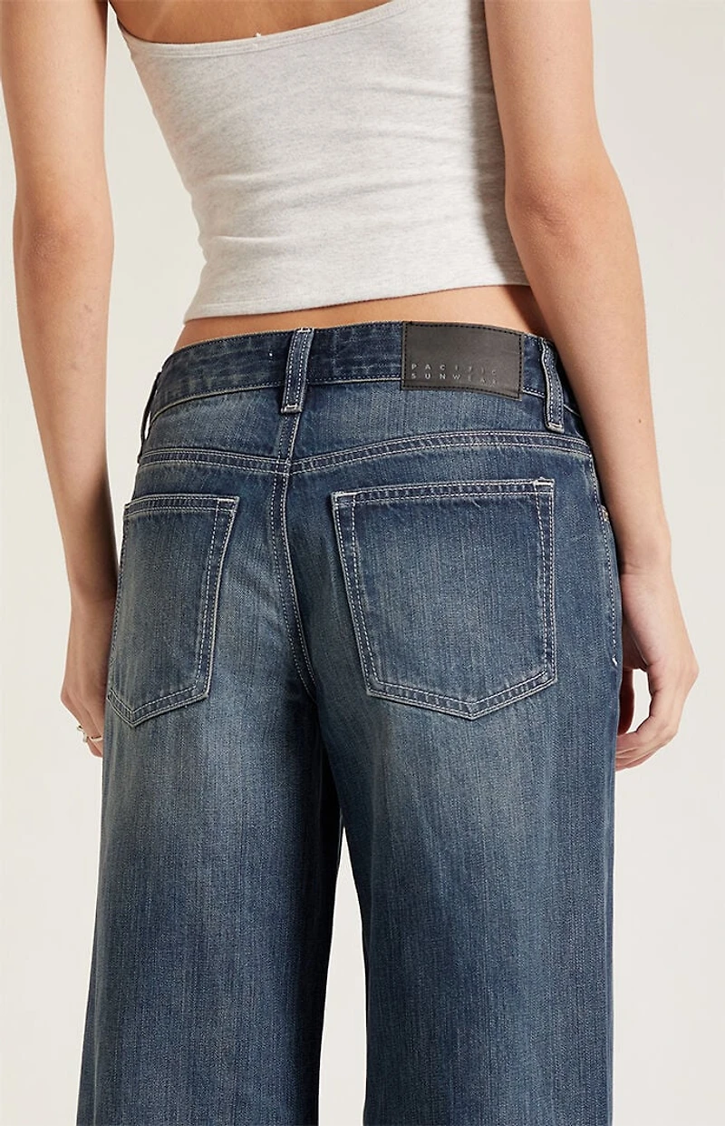 Pacsun Casey Low Rise Baggy Jeans Contrast Stitch Dark Blue