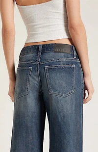 Pacsun Casey Low Rise Baggy Jeans Contrast Stitch Dark Blue