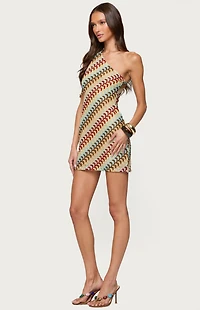 Edikted Agua Zigzag One Shoulder Mini Dress