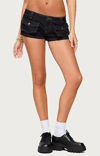 Edikted Cavella Stretchy Denim Micro Shorts