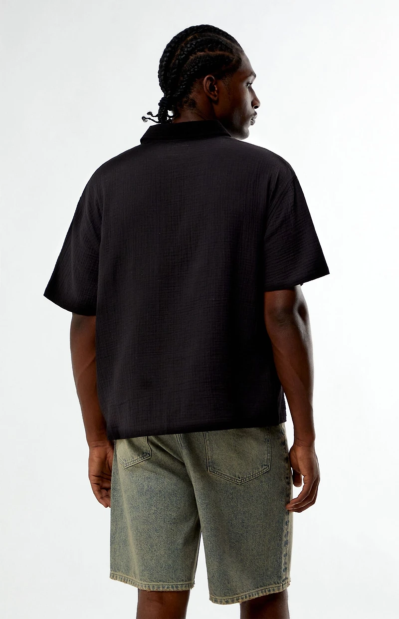 Pacsun Black Cropped Boxy Gauze Camp Shirt