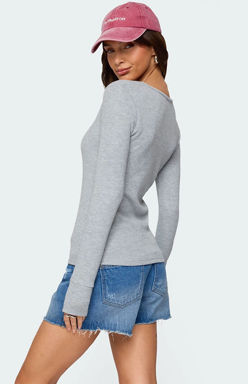 Edikted Helaine Waffle Henley T-Shirt