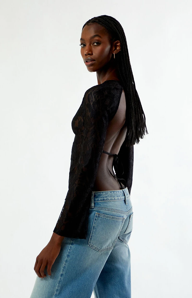 Your Favorite Bethany Open Back Lace Long Sleeve Top