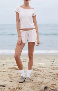John Galt Pink Bonnie Off-The-Shoulder Crop Top