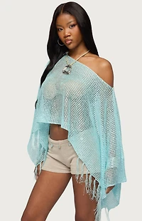 Edikted Sequin Fringe Knit Poncho