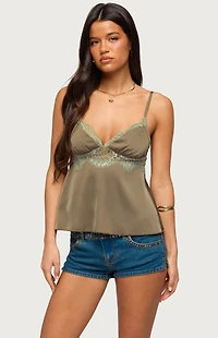 Edikted Satin Effect Lacey Babydoll Top