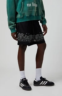 Pacsun Black Aaron Paisley Embroidered Mesh Volley Shorts