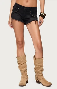 Edikted Studded Low Rise Denim Micro Shorts