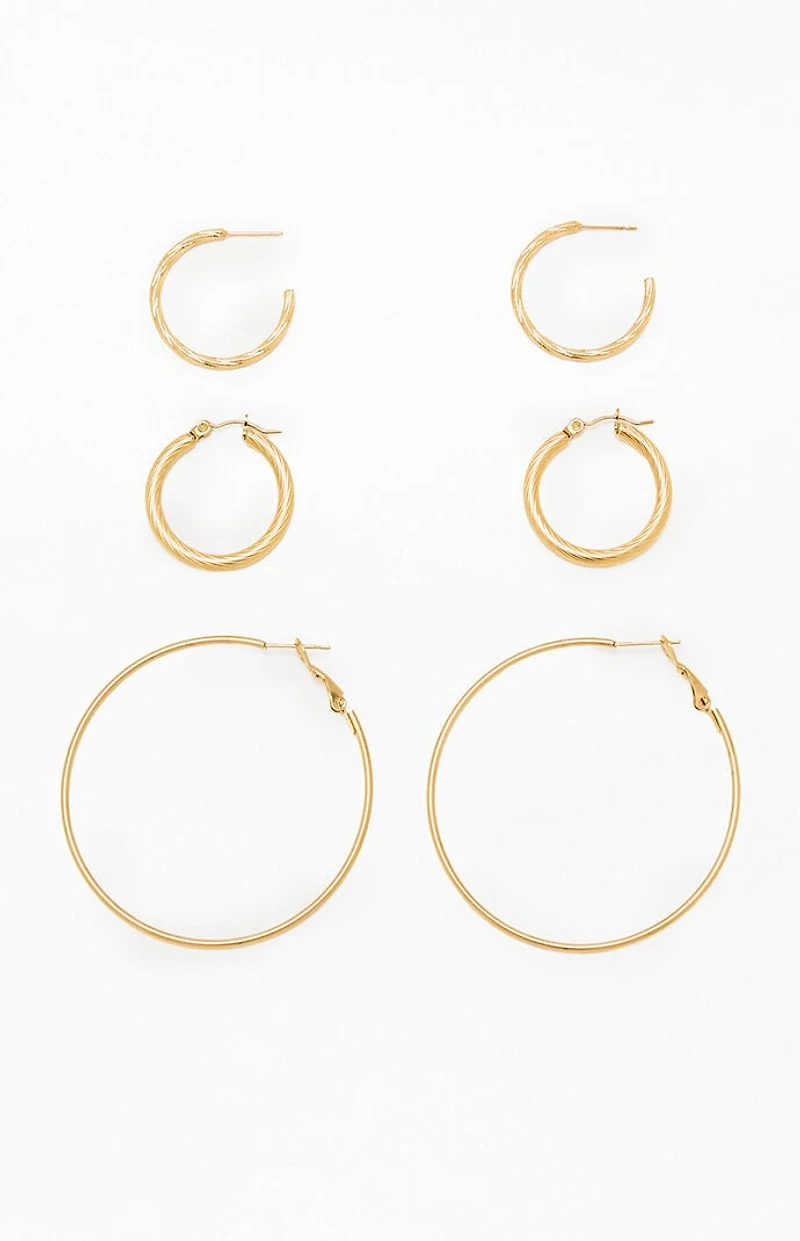 LA Hearts 3 Pack Gold Hoop Earrings
