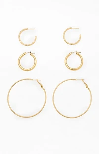 LA Hearts 3 Pack Gold Hoop Earrings