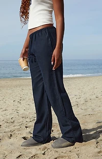 John Galt Dark Blue Anastasia Linen Pants