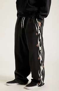 Pacsun Black Flame Star Fleece Baggy Sweatpants