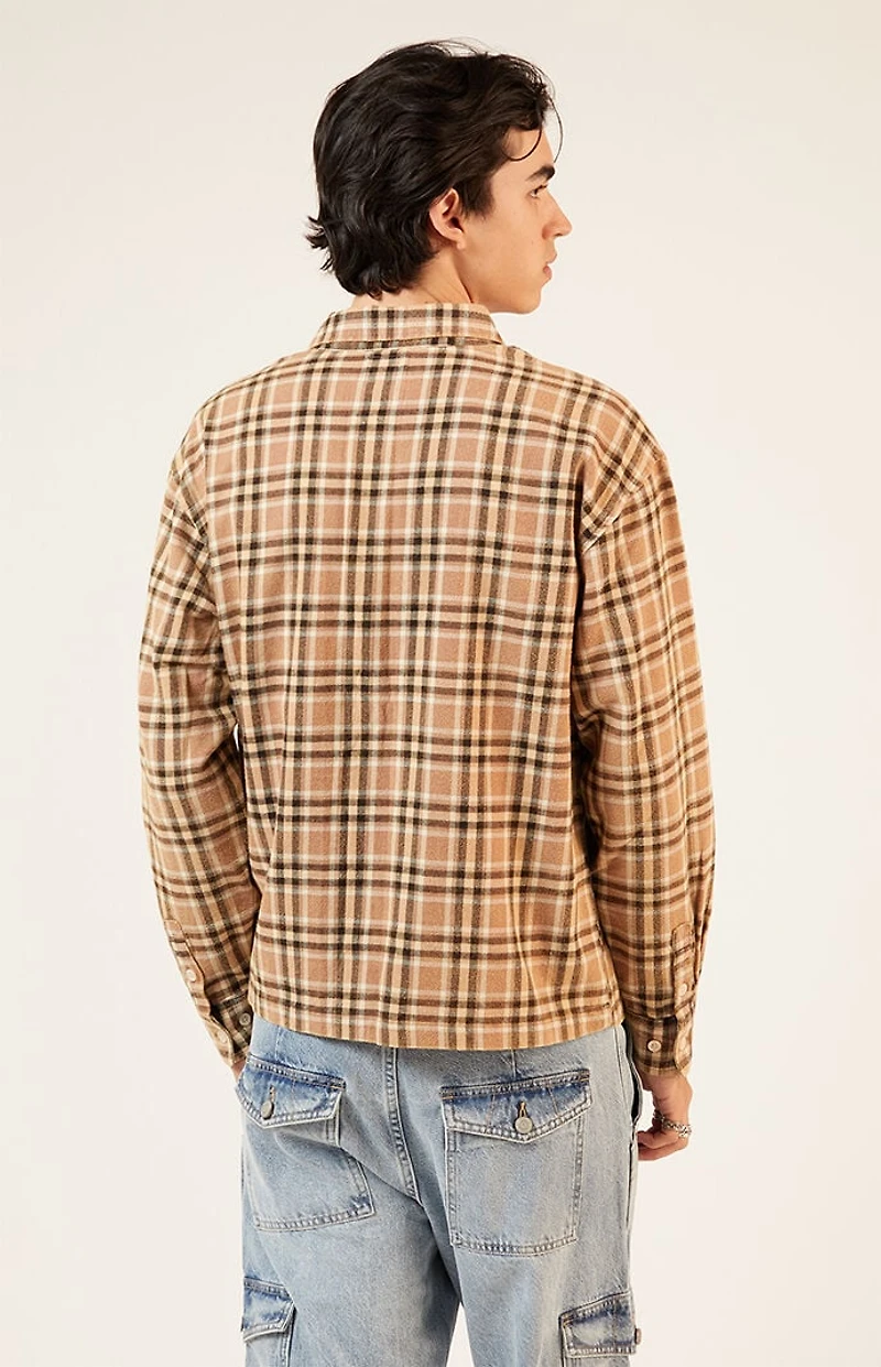 Pacsun Tan Washed Cropped Flannel Shirt