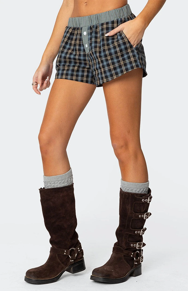 Edikted Mixed Plaid Boxer Shorts