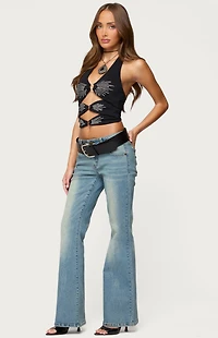 Edikted Lettie Rhinestone Cut Out Halter Top