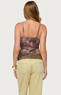 Edikted Embroidered Asymmetric Printed Mesh Top