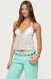 Edikted Meela Sequin Net Halter Top