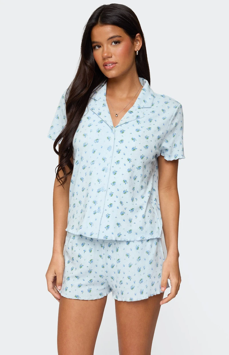 Edikted Camden Floral Pointelle Button Up Shirt