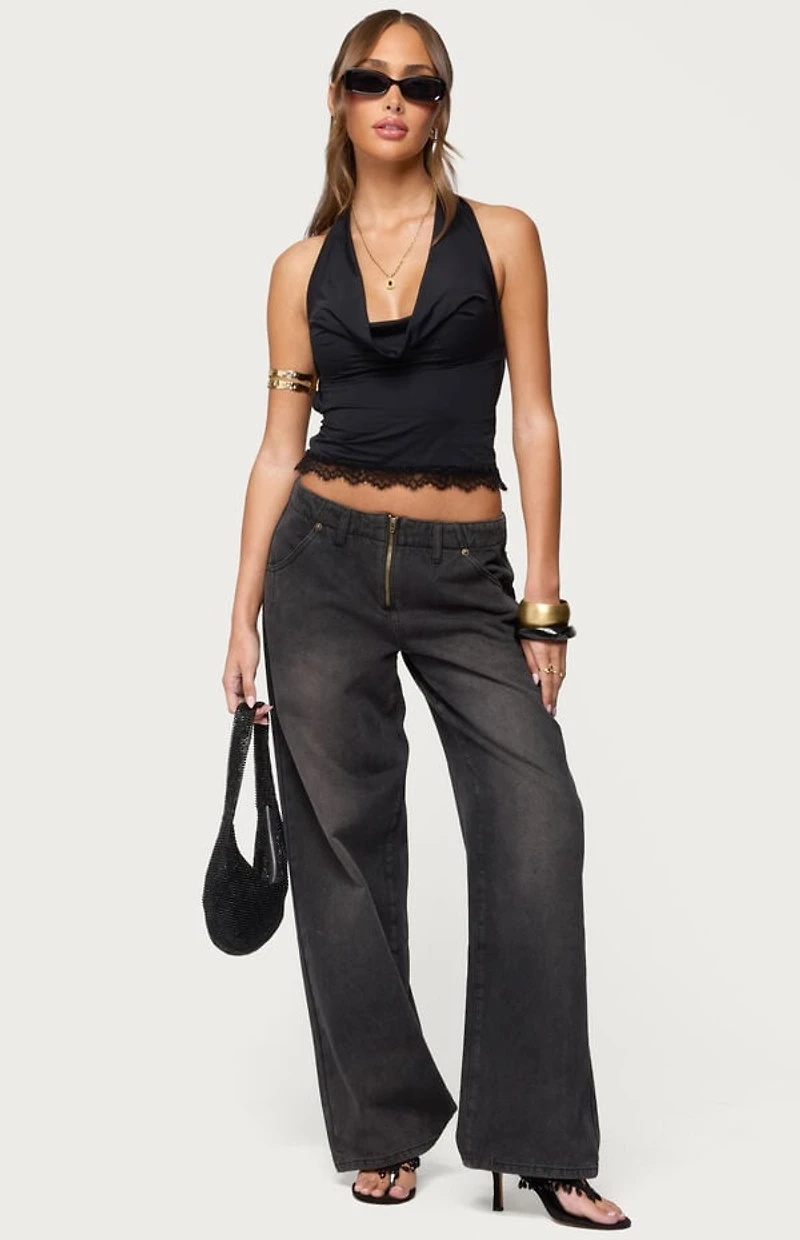 Edikted Aliyah Zip Low Rise Jeans