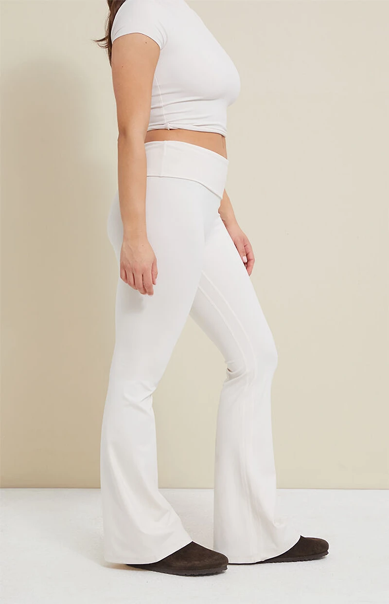 PAC 1980 WHISPER Active Ivory Fold-Over Waistband Flare Yoga Pants