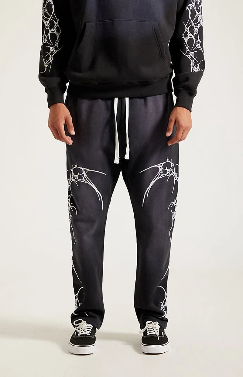 Pacsun Washed Black Graphic Fleece Straight Leg Sweatpants