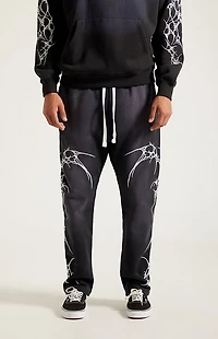Pacsun Washed Black Graphic Fleece Straight Leg Sweatpants