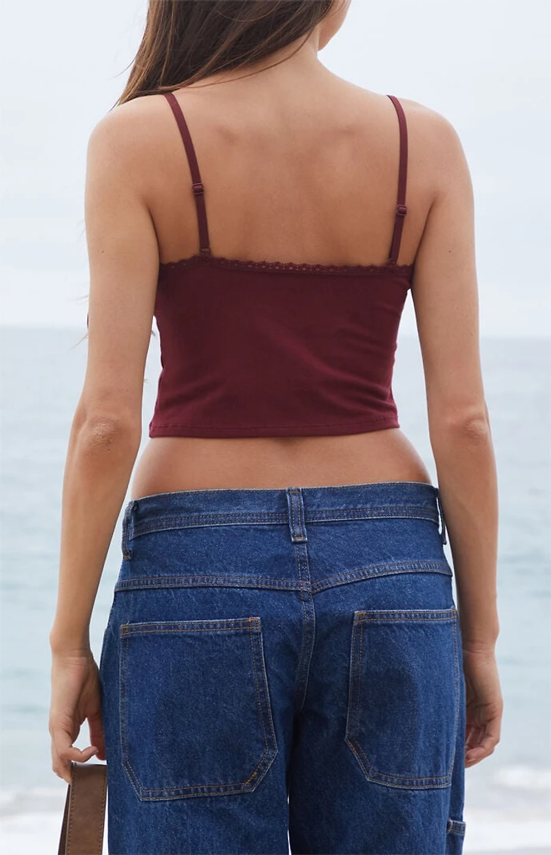 John Galt Burgundy Lace Trim Cropped Tank Top