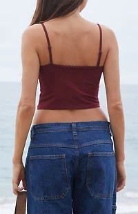 John Galt Burgundy Lace Trim Cropped Tank Top