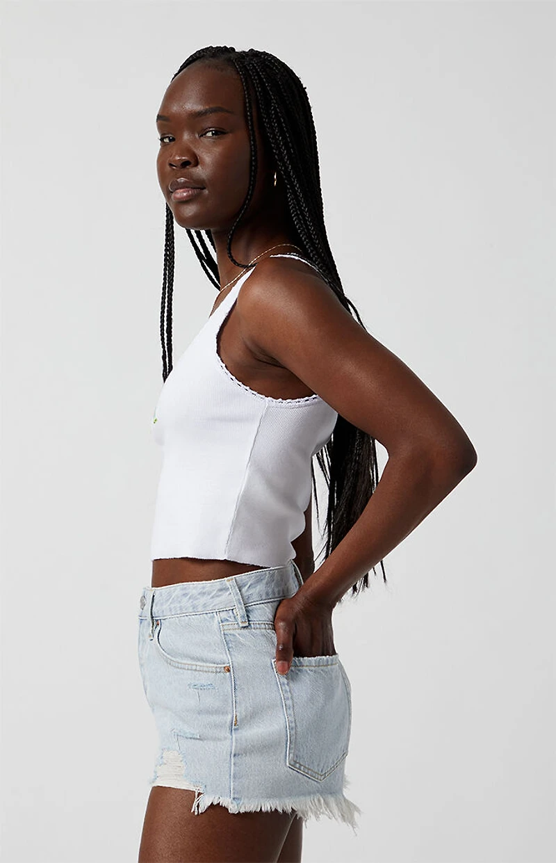 Pacsun Light Indigo Ripped Button Fly High Waisted Denim Festival Shorts