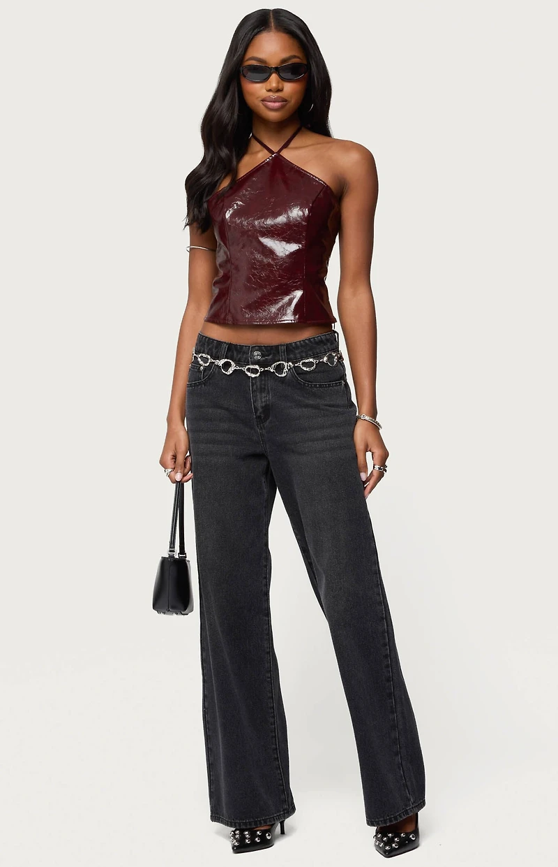 Edikted Hailie Faux Leather Halter Top