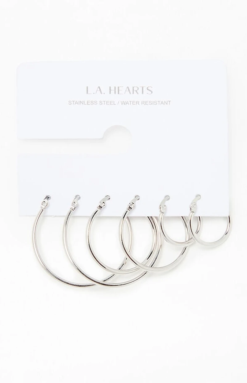 LA Hearts 3 Pack Silver Thin Hoop Earrings