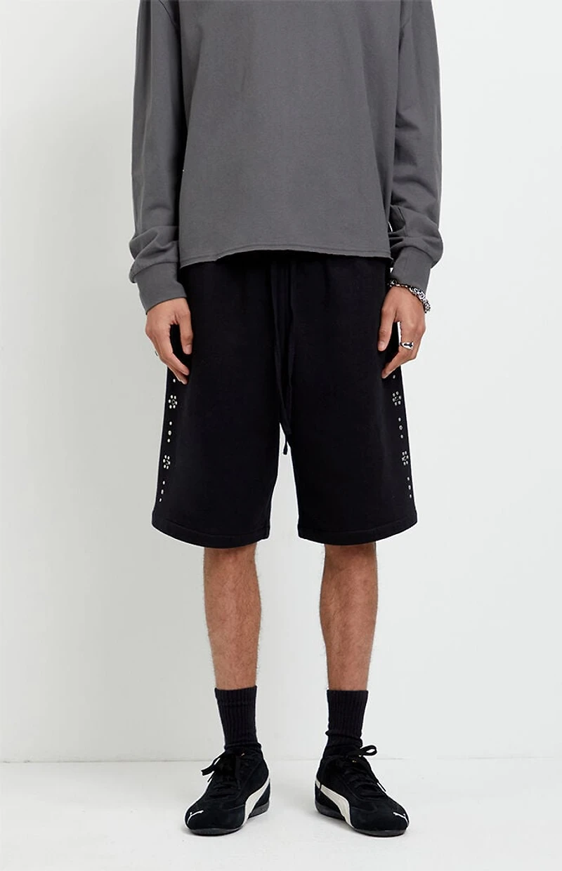 Pacsun Black Studded Fleece Baggy Sweat Shorts