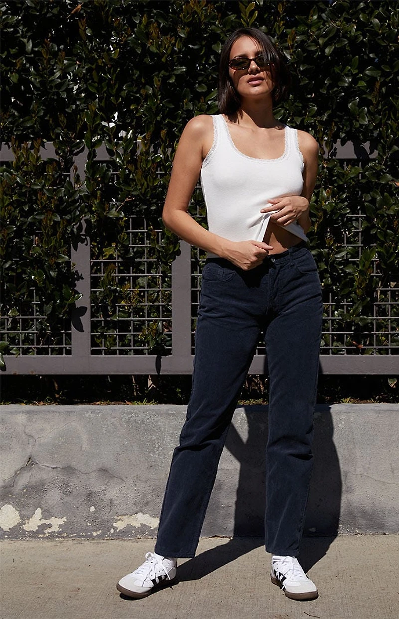 John Galt Navy Corduroy Straight Leg Pants