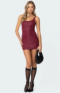 Edikted Rhinestone Mesh Mini Dress