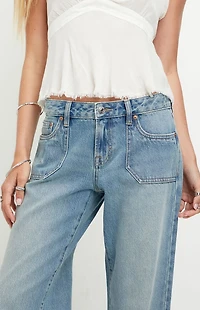 Pacsun Zoe Low Rise Girlfriend Jeans Exposed Pocket Medium Blue