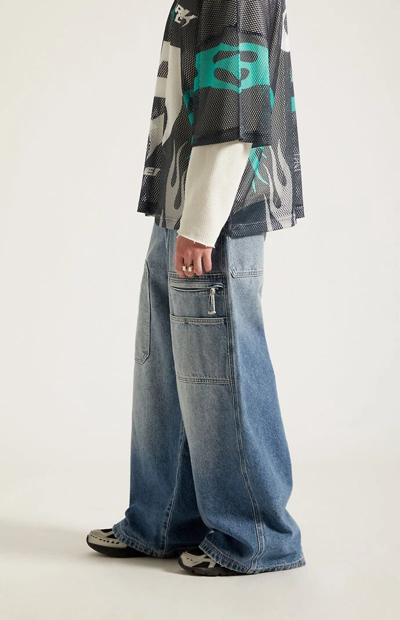 Pacsun Ryder Ultra Baggy Jeans Zippered Medium Blue