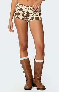 Edikted Cow Printed Low Rise Micro Shorts