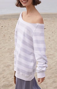 John Galt Striped Fleece Off-The-Shoulder Sweatshirt