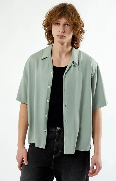 Pacsun Green Solid Color Oversized Camp Shirt