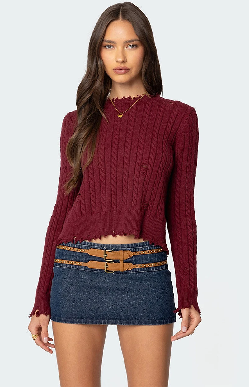 Edikted Split Open Back Cable Knit Sweater