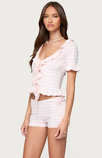 Edikted Janelle Striped Knit Tie Front Top