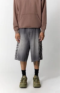 Pacsun Austin Extreme Baggy Jorts Frayed LA Applique Gray