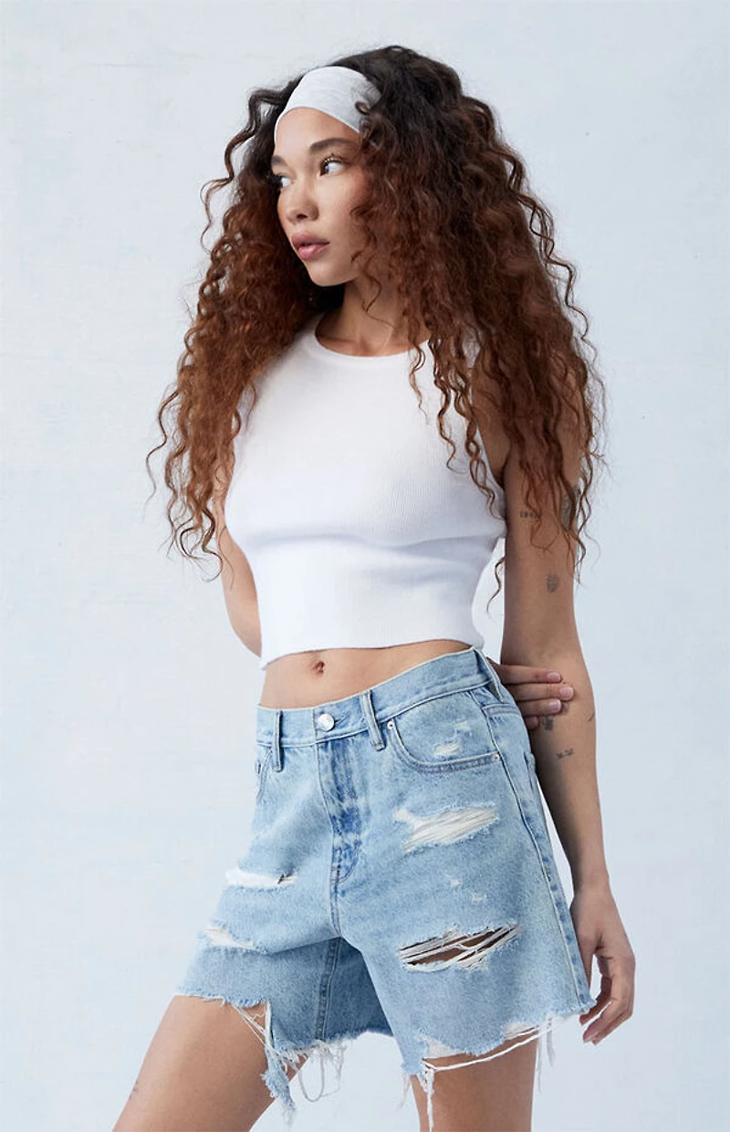 Pacsun Eco Light Indigo Ripped High Waisted Relaxed Jorts