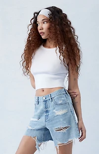 Pacsun Eco Light Indigo Ripped High Waisted Relaxed Jorts