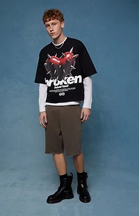 Pacsun Washed Brown Fleece Raw Baggy Sweat Shorts