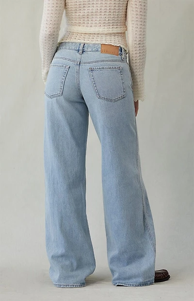 Pacsun Casey Low Rise Baggy Jeans Ripped Slit Light Indigo